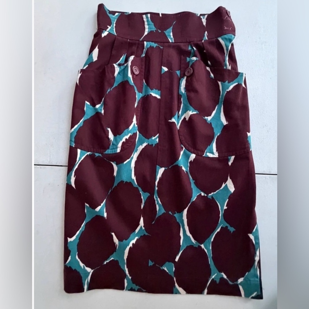 Vintage Yves Saint Laurent/YSL Rive Gauche burgundy,blue,abstract skirt S/M